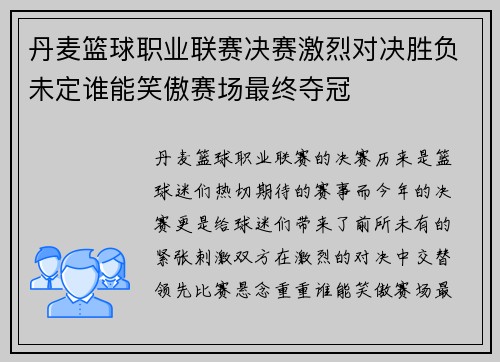 丹麦篮球职业联赛决赛激烈对决胜负未定谁能笑傲赛场最终夺冠