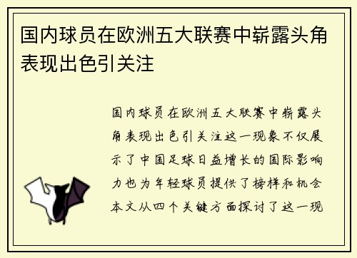 国内球员在欧洲五大联赛中崭露头角表现出色引关注